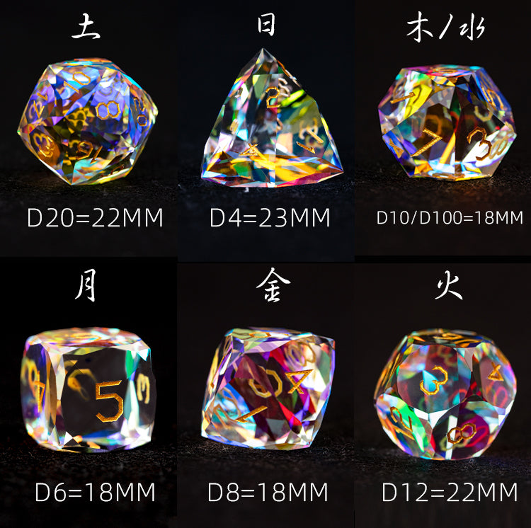 Iridescent Crystal Diamond-Cut 7-Piece Dice Set