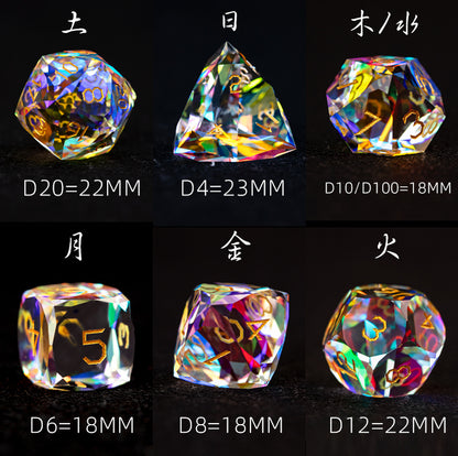 Iridescent Crystal Diamond-Cut 7-Piece Dice Set