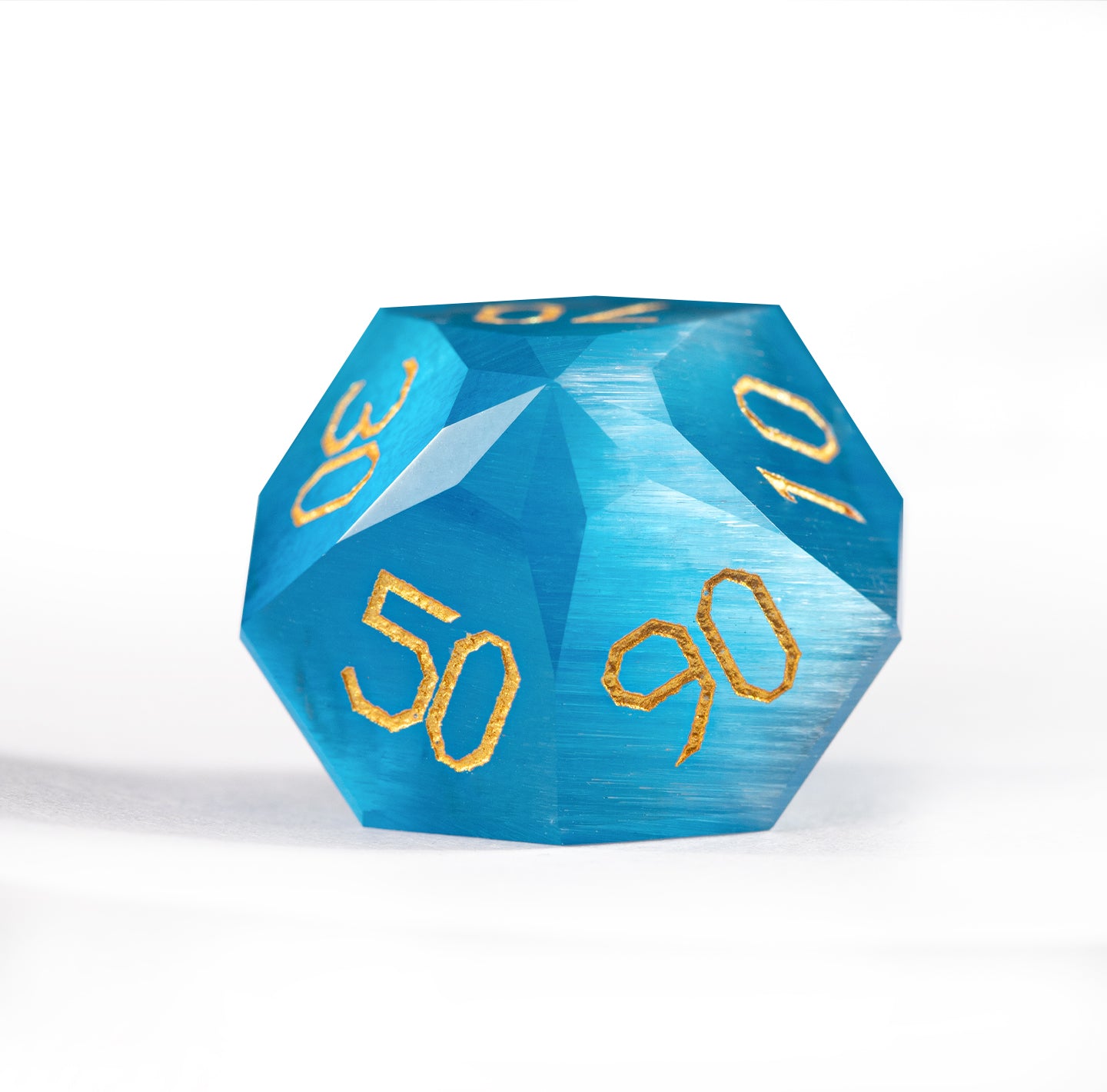 Ocean Blue Cat’s Eye Crystal Diamond-Cut 7-Piece Dice Set