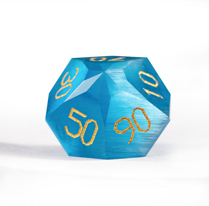 Ocean Blue Cat’s Eye Crystal Diamond-Cut 7-Piece Dice Set