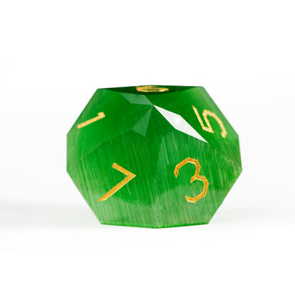 Green Cat’s Eye Crystal Diamond-Cut 7-Piece Dice Set
