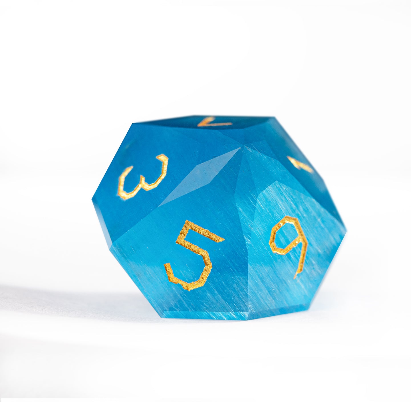 Ocean Blue Cat’s Eye Crystal Diamond-Cut 7-Piece Dice Set