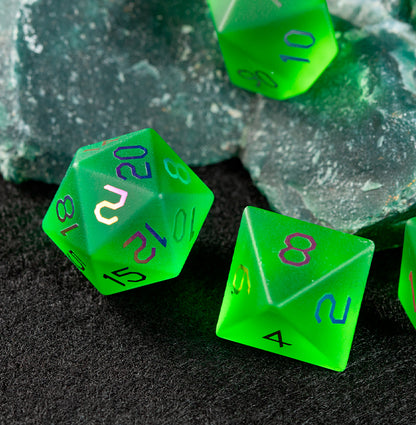 Emerald Green Plated Glass 7-Piece Polyhedral Dice Set