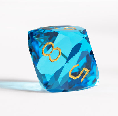 Sea Blue Crystal Diamond-Cut 7-Piece Dice Set