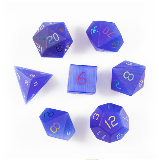 Royal Blue Cat Plated 7-Piece Polyhedral Dice Set