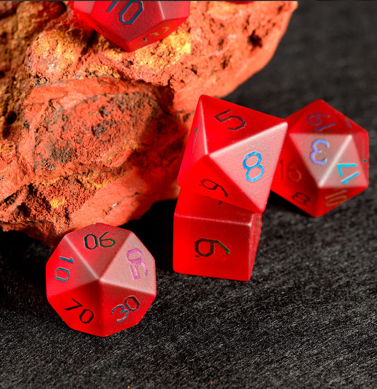 Crimson Red Plated Glass 7-Piece Polyhedral Dice Set