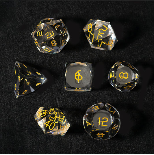 White Glass Diamond-Cut 7-Piece Dice Set