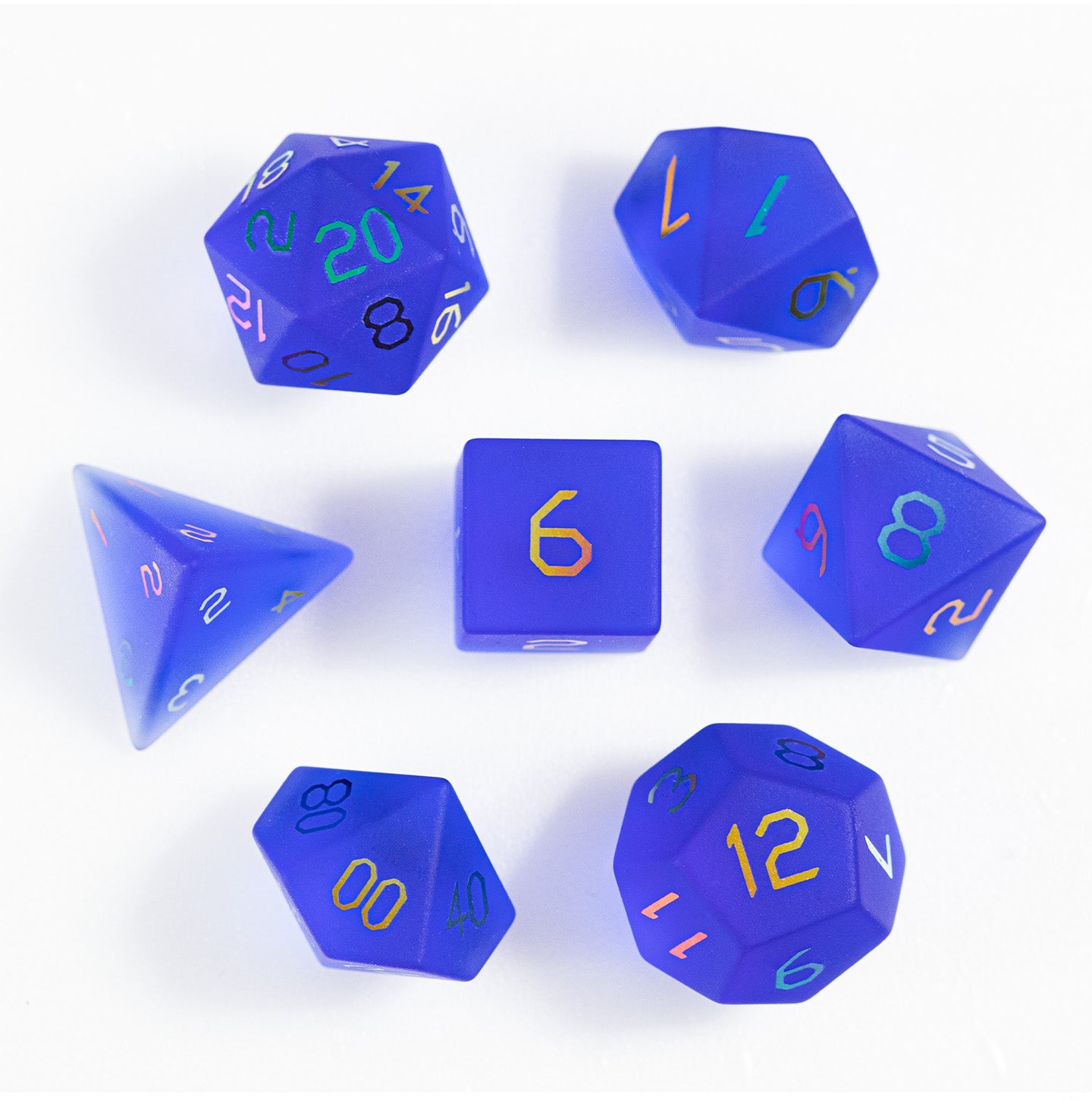 Royal Blue Plated Glass 7-Piece Polyhedral Dice Set