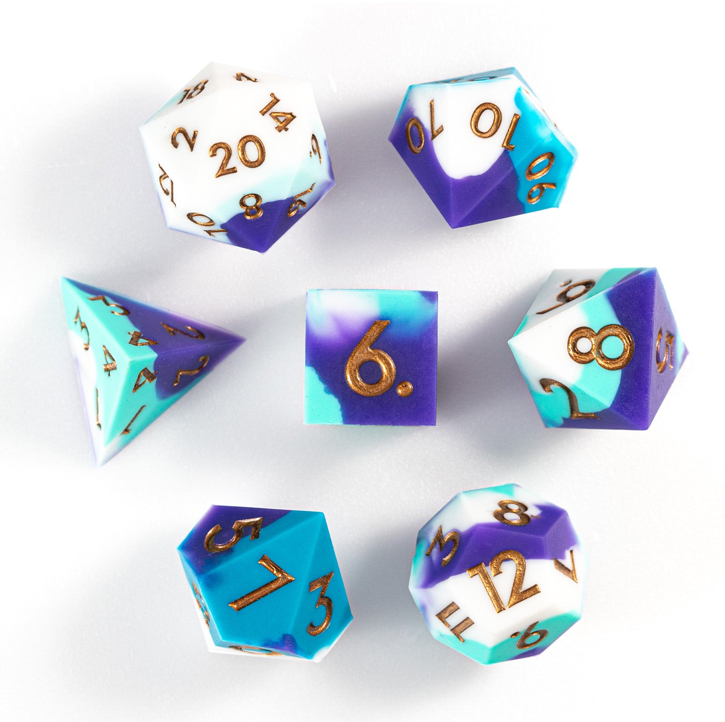 Aurora Gilded Silicone 7-Piece Polyhedral Dice Set