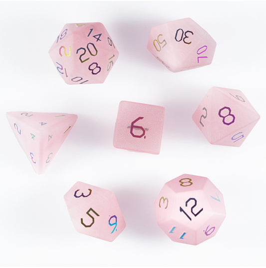 Pink Cat’s Eye Plated 7-Piece Polyhedral Dice Set