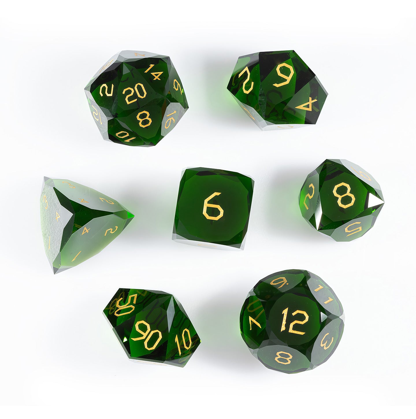 Olive Green Crystal Diamond-Cut 7-Piece Dice Set
