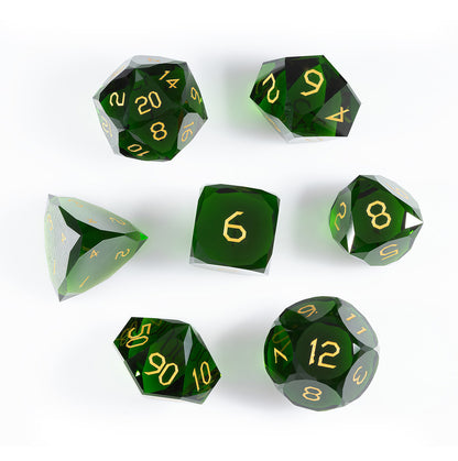 Olive Green Crystal Diamond-Cut 7-Piece Dice Set