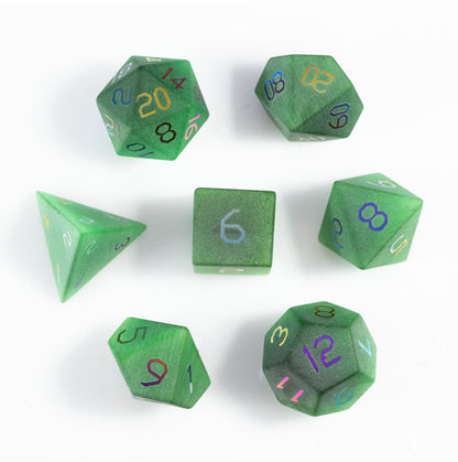 Emerald Cat’s Eye Plated 7-Piece Polyhedral Dice Set