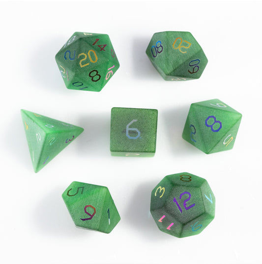 Emerald Cat’s Eye Plated 7-Piece Polyhedral Dice Set