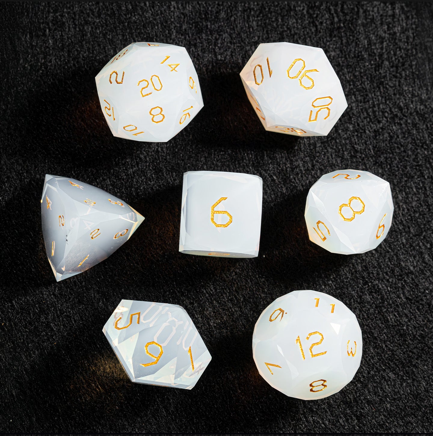 White Opalite Diamond-Cut 7-Piece Dice Set