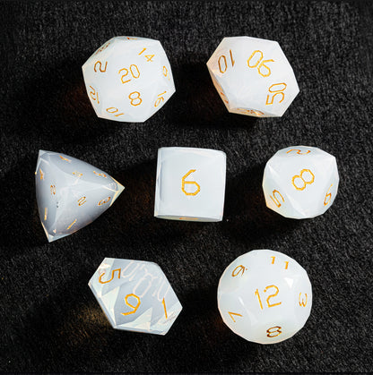 White Opalite Diamond-Cut 7-Piece Dice Set