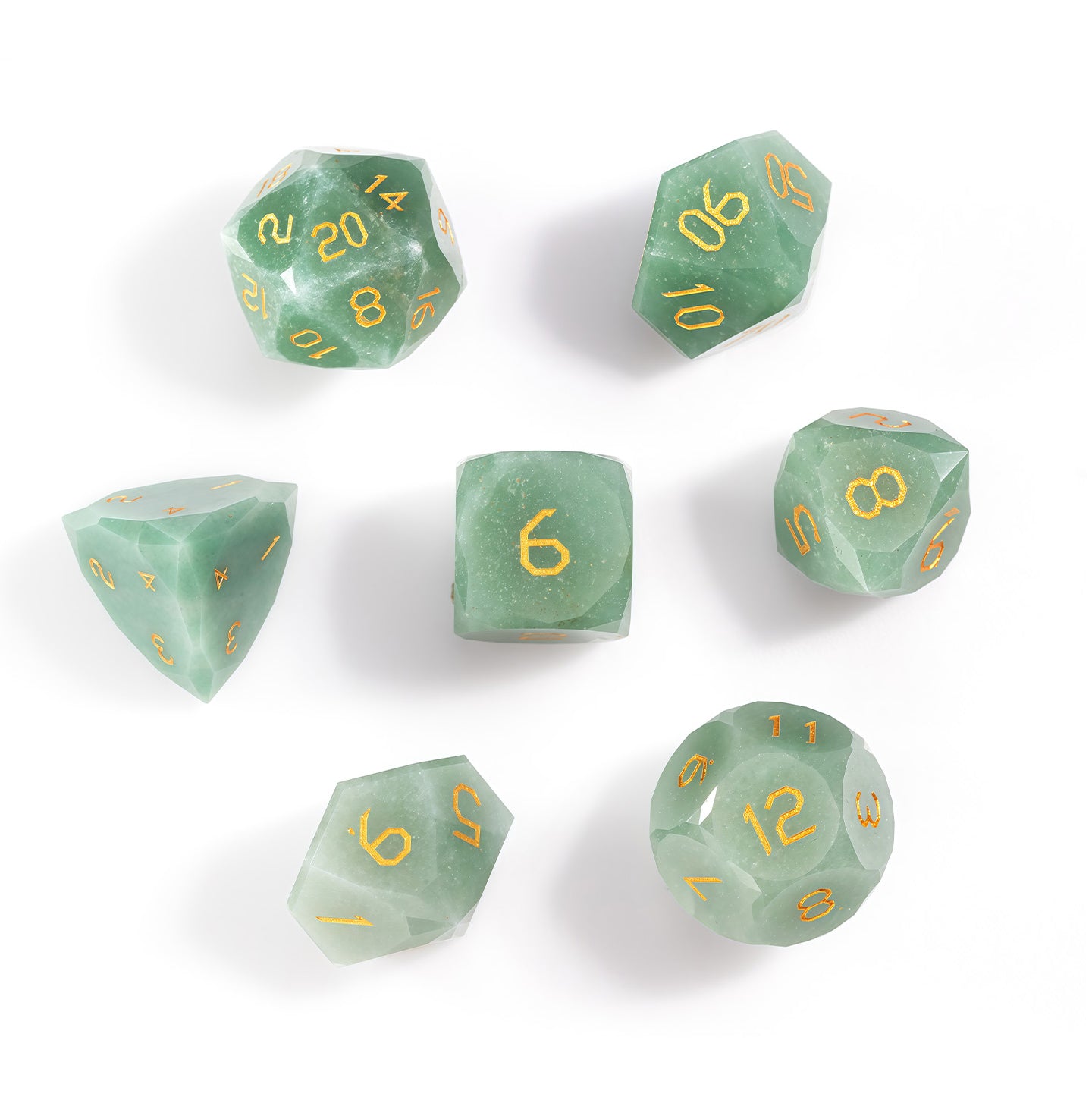 Green Aventurine Diamond-Cut 7-Piece Dice Set