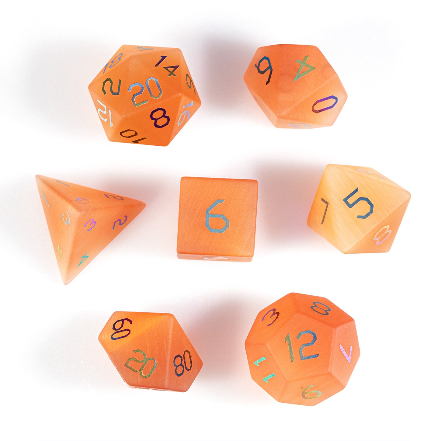 Amber Cat’s Eye Plated 7-Piece Polyhedral Dice Set