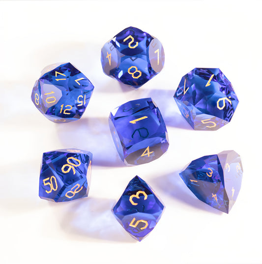 Royal Blue Crystal Diamond-Cut 7-Piece Dice Set