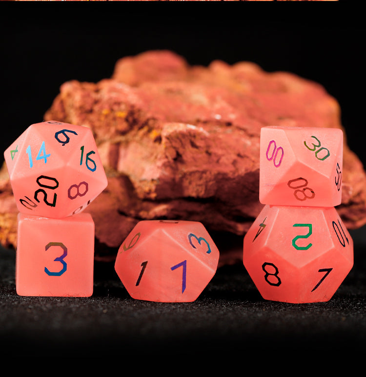 Watermelon Red Glass Plated 7-Piece Polyhedral Dice Set