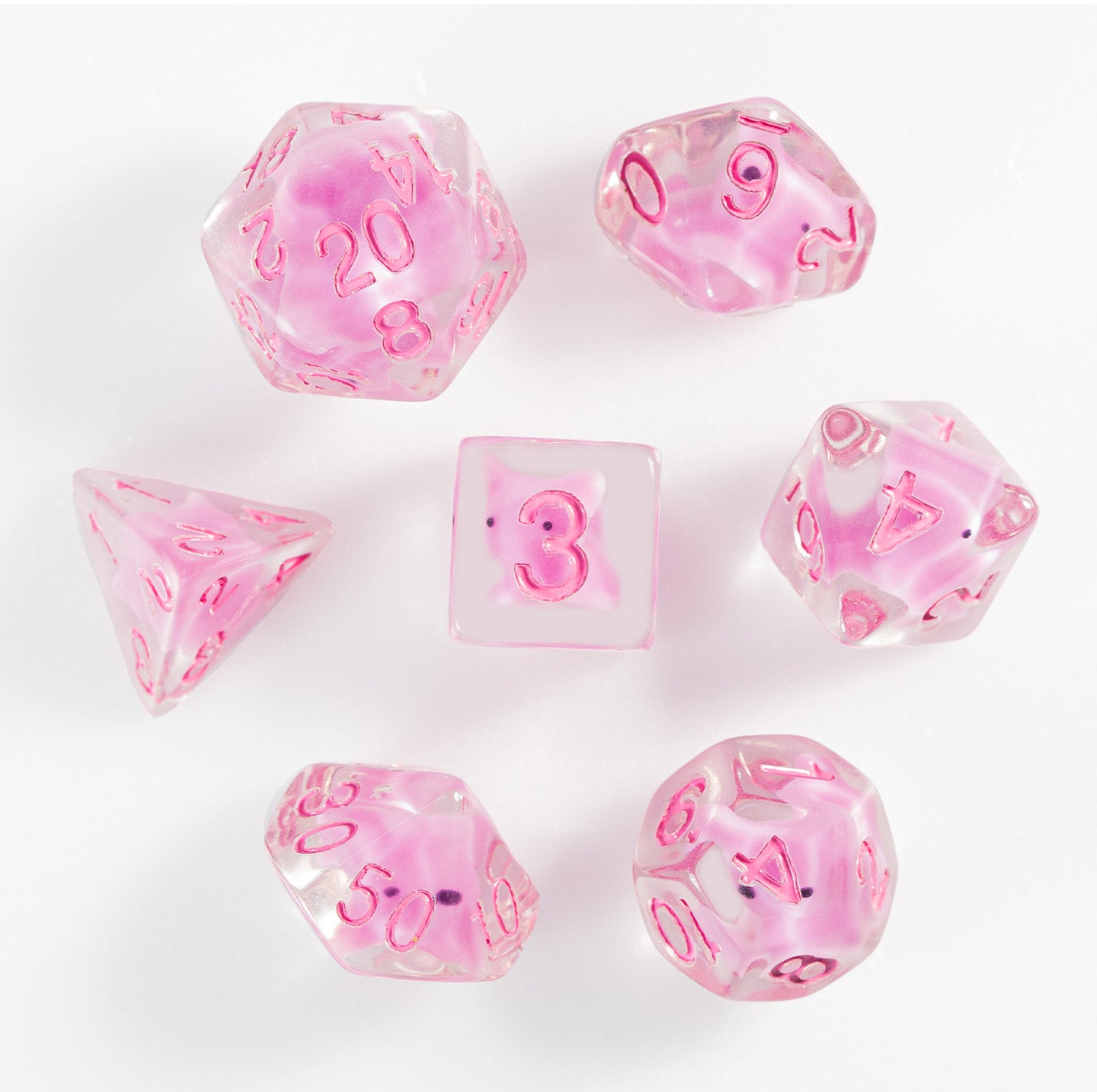 Rose Quartz Familiar 7-Piece Polyhedral Dice Set
