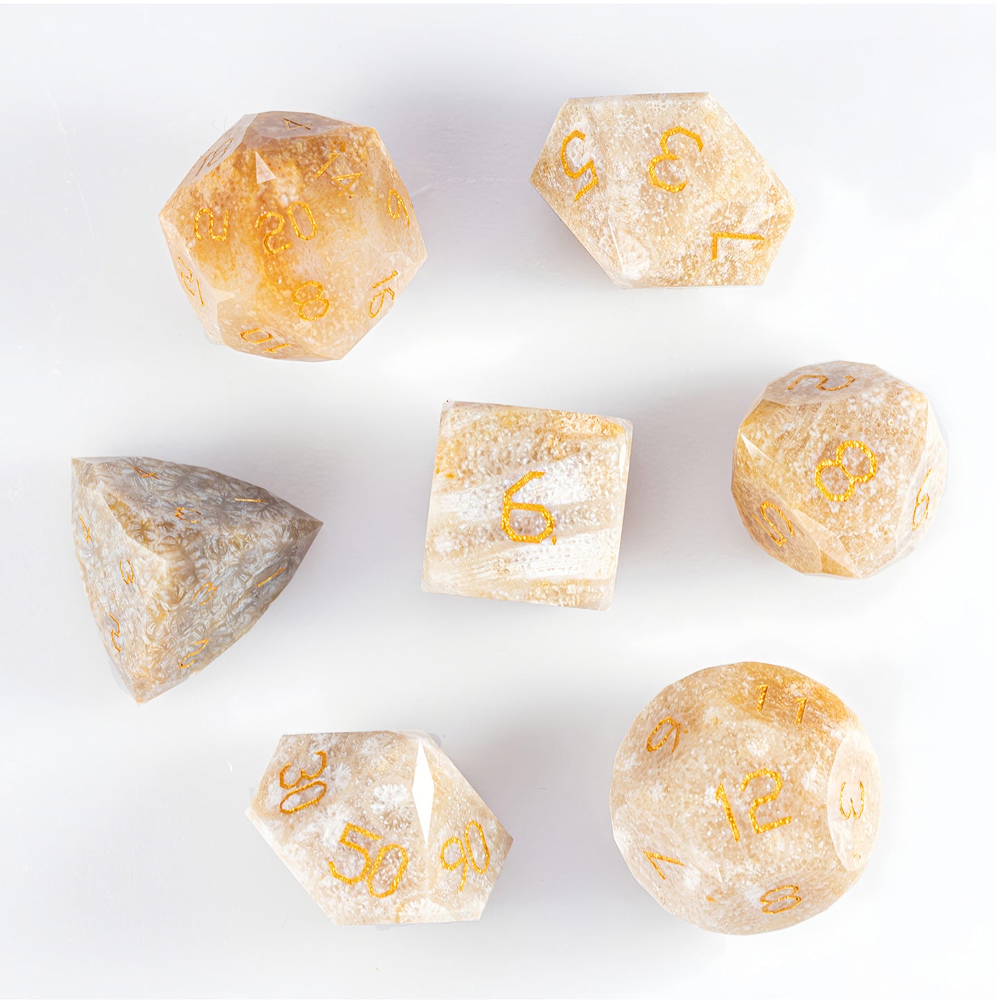 Chrysanthemum Stone Diamond-Cut 7-Piece Dice Set