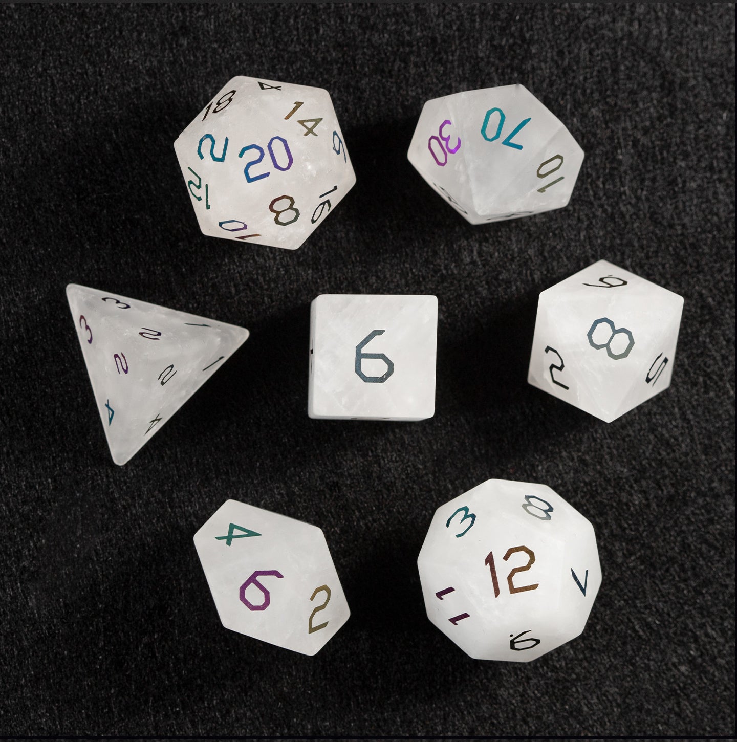 Clear Quartz Plated 7-Piece Polyhedral Dice Set