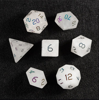 Clear Quartz Plated 7-Piece Polyhedral Dice Set