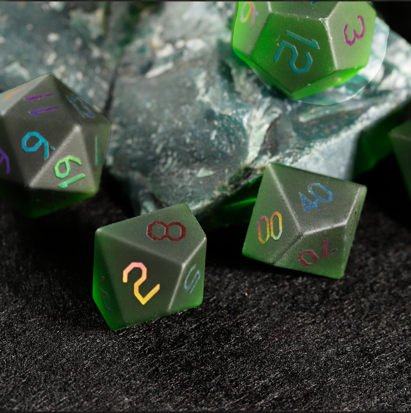 Olive Green Plated 7-Piece Polyhedral Dice Set