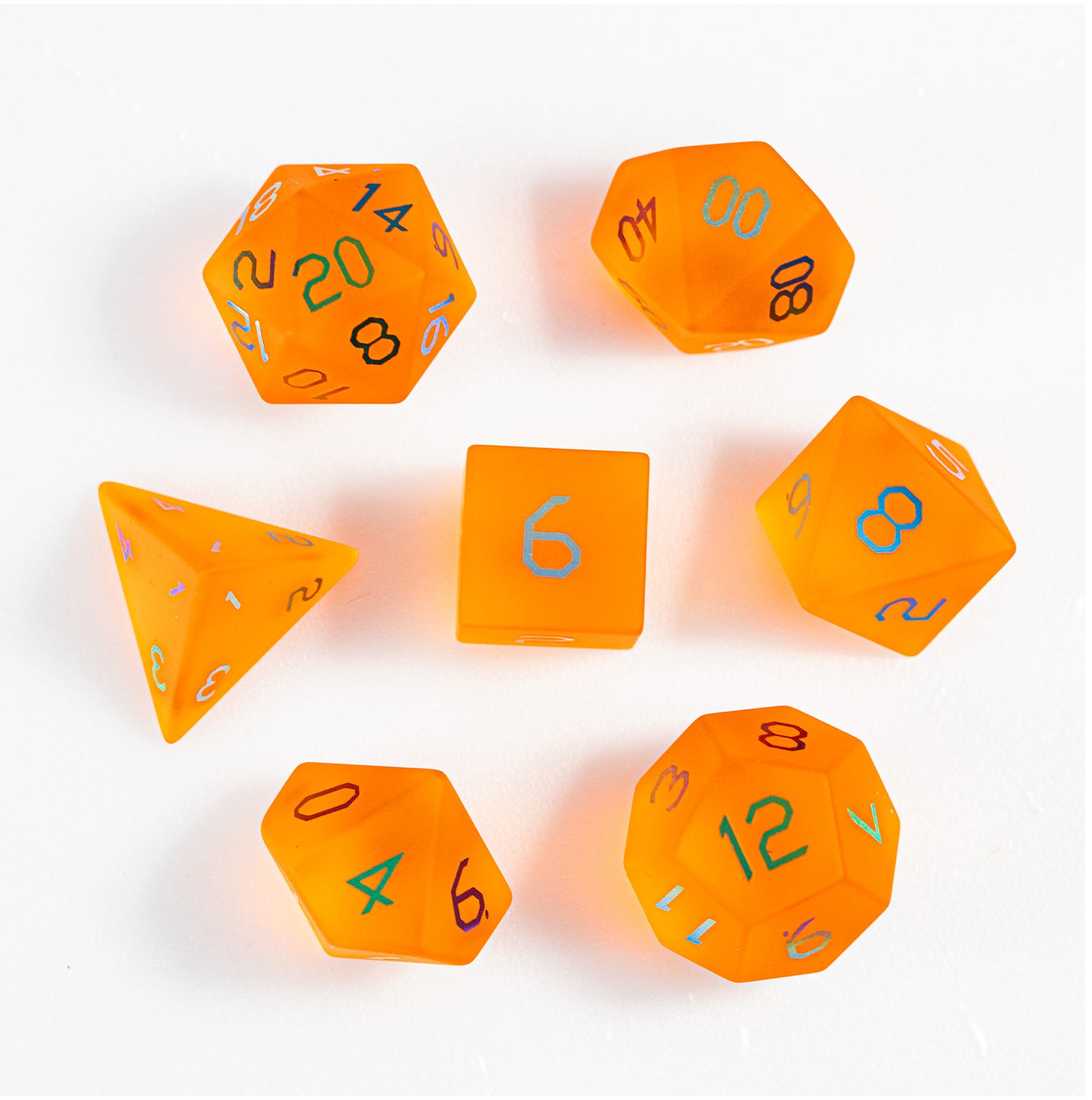 Amber Orange Plated Glass 7-Piece Polyhedral Dice Set