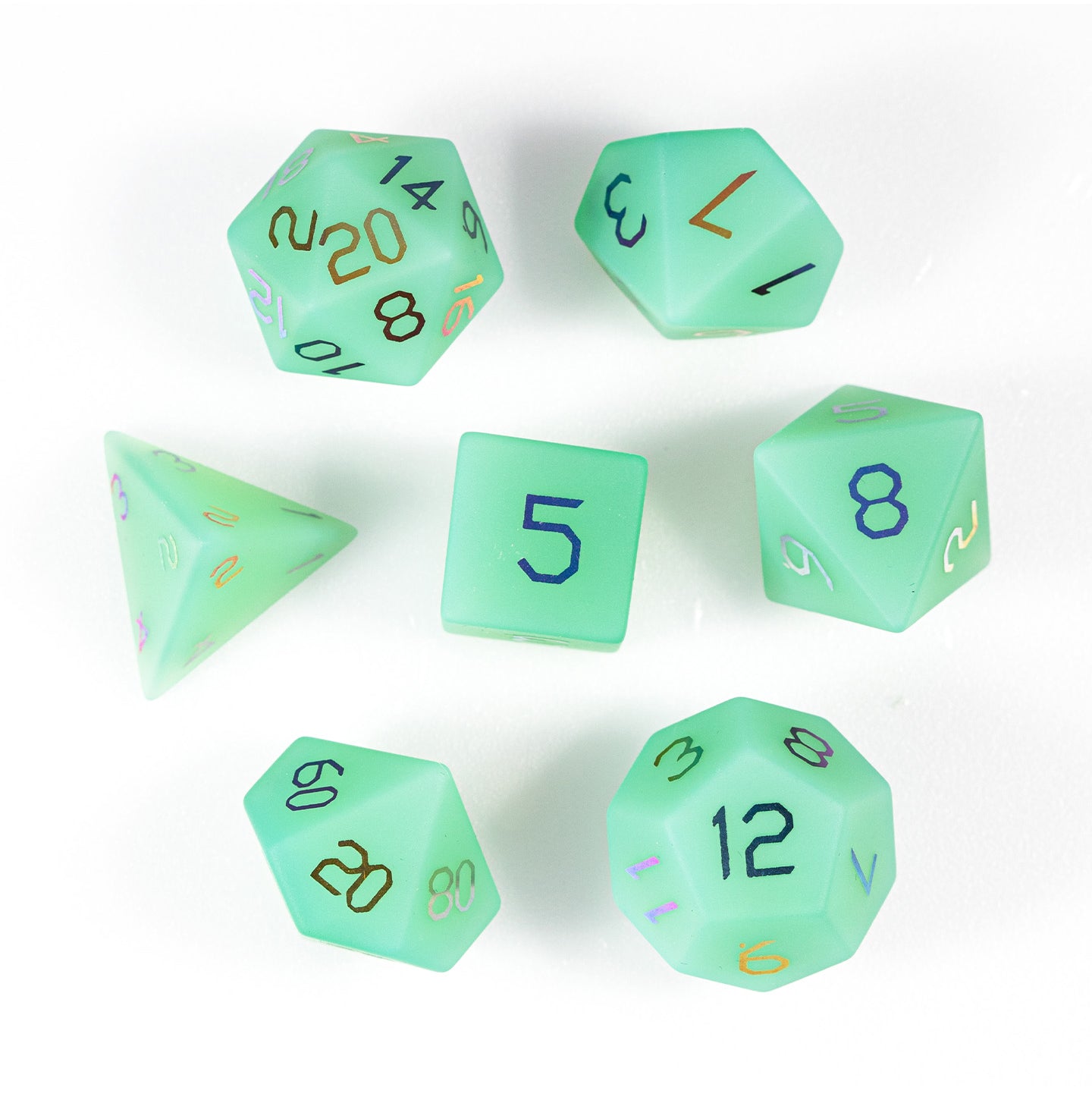 Green Opaline Plated 7-Piece Polyhedral Dice Set