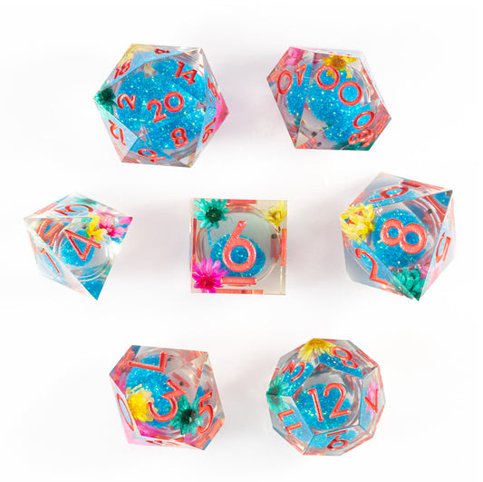 Azure Bloom Reverie 7-Piece Polyhedral Dice Set