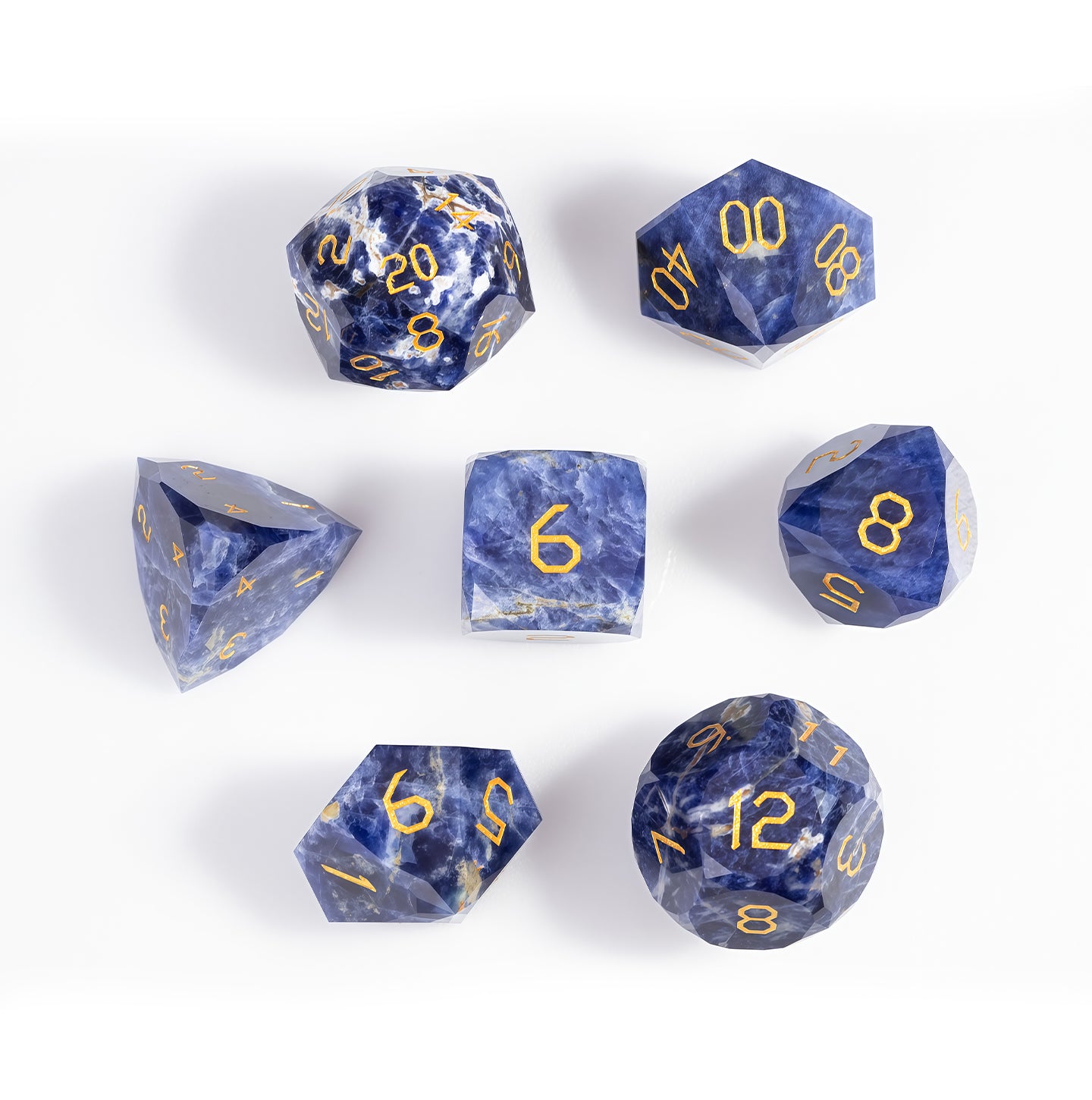 Blue Vein Stone Diamond-Cut 7-Piece Dice Set