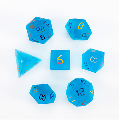 Ocean Blue Plated Glass 7-Piece Polyhedral Dice Set