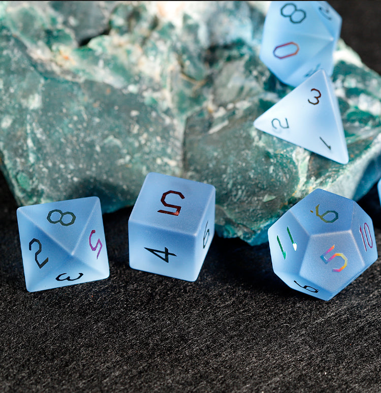 Sky Blue Glass Plated 7-Piece Polyhedral Dice Set