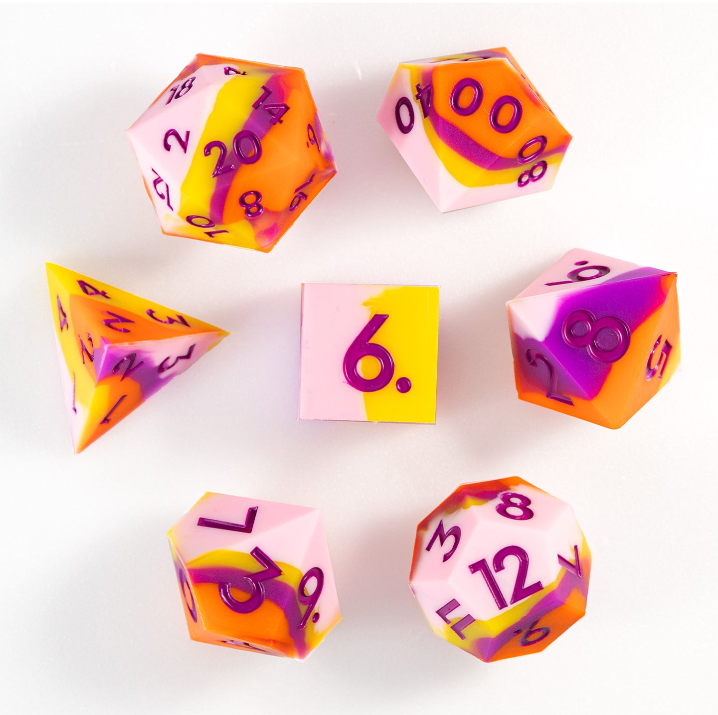 Peach Candy Silicone 7-Piece Polyhedral Dice Set