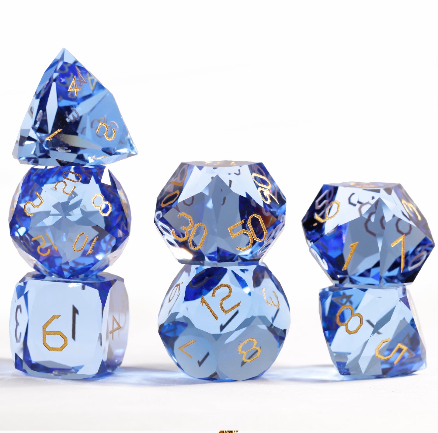 Aqua Blue Crystal Diamond-Cut 7-Piece Dice Set