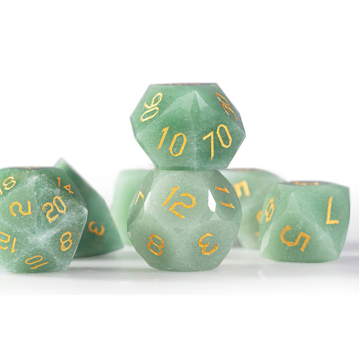 Green Aventurine Diamond-Cut 7-Piece Dice Set