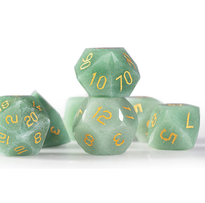 Green Aventurine Diamond-Cut 7-Piece Dice Set