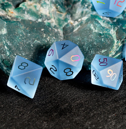 Sky Blue Glass Plated 7-Piece Polyhedral Dice Set