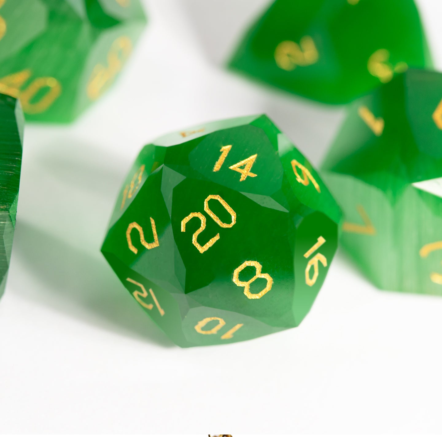 Green Cat’s Eye Crystal Diamond-Cut 7-Piece Dice Set