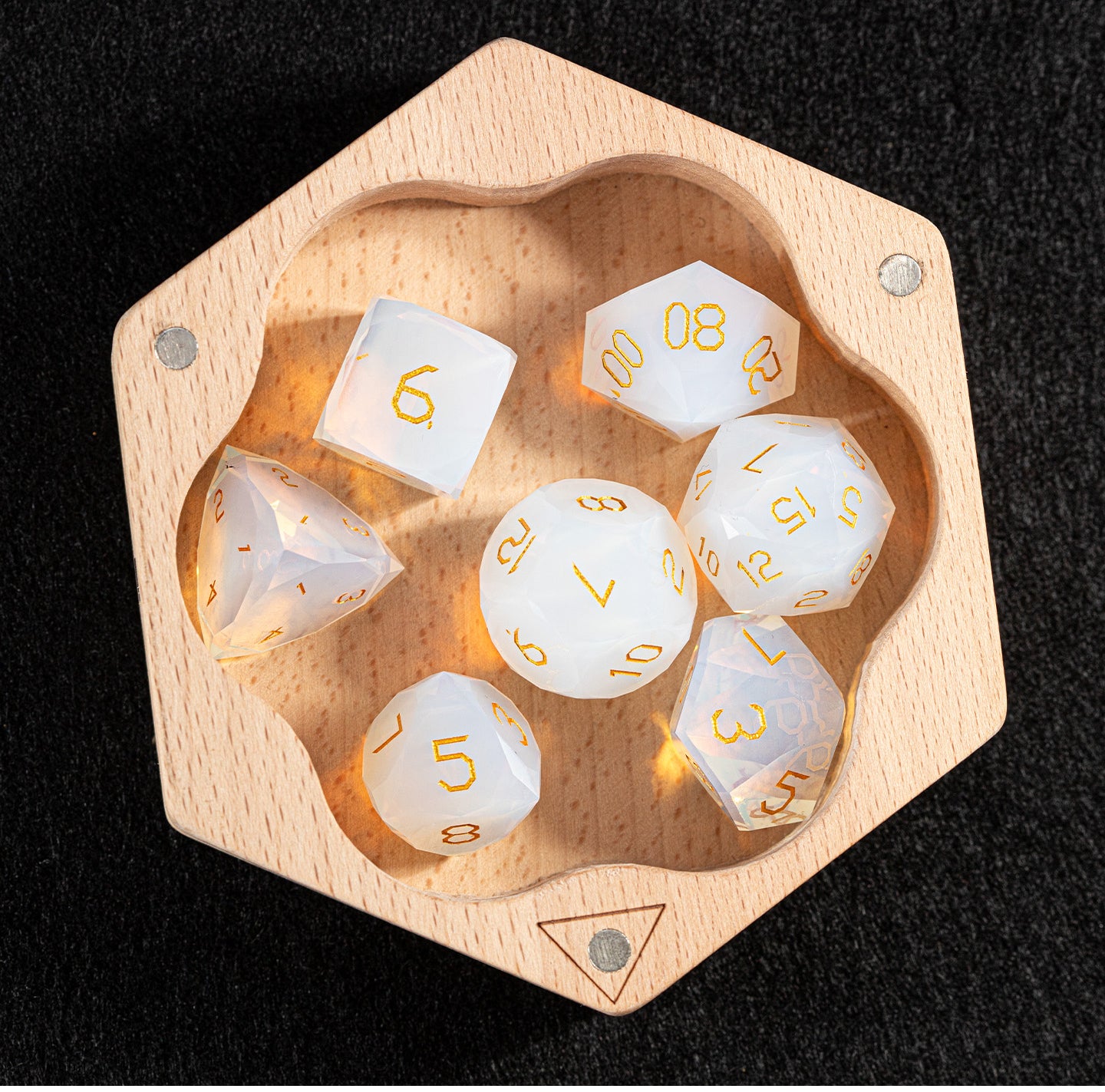 White Opalite Diamond-Cut 7-Piece Dice Set
