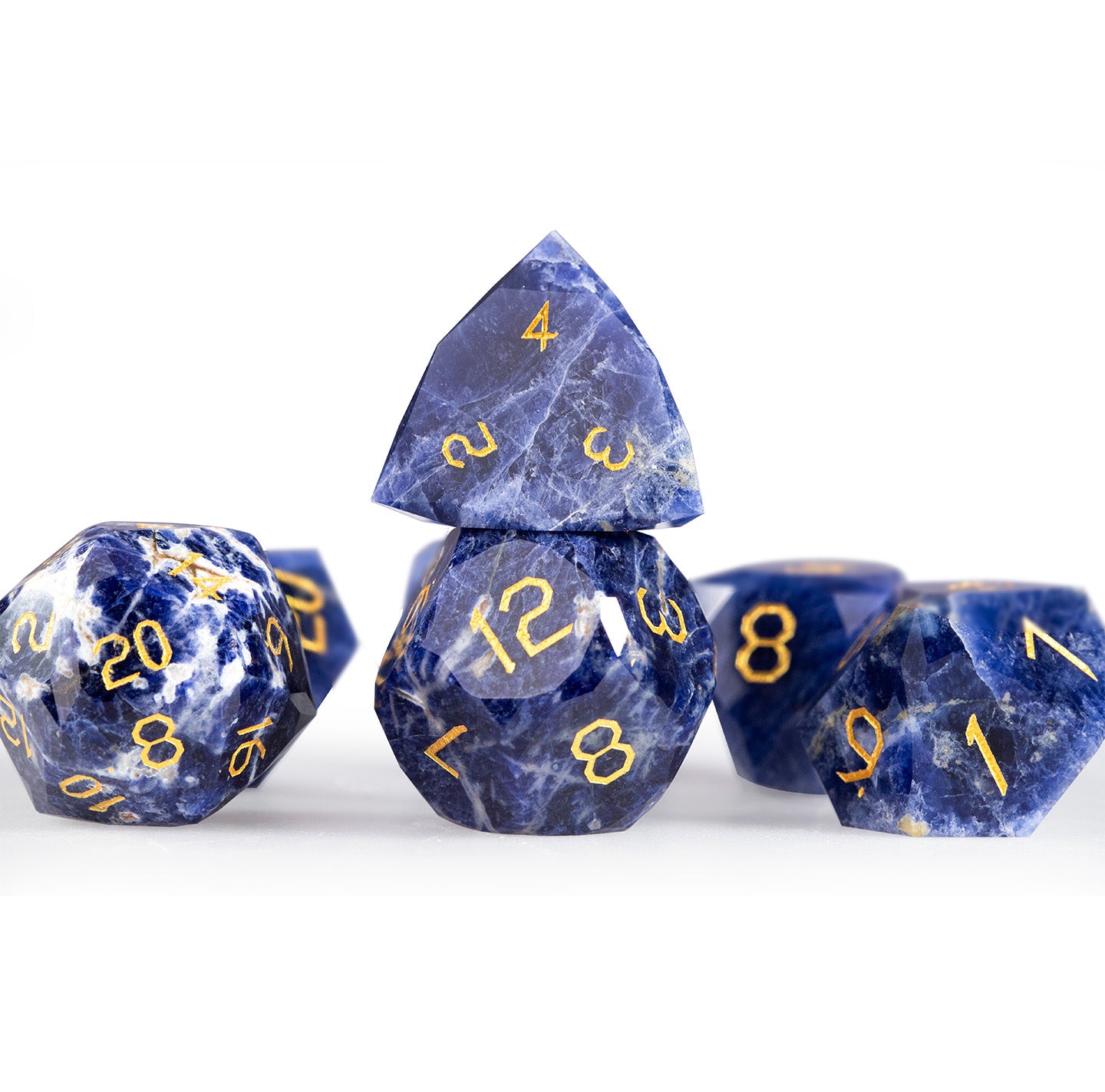 Blue Vein Stone Diamond-Cut 7-Piece Dice Set
