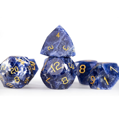 Blue Vein Stone Diamond-Cut 7-Piece Dice Set
