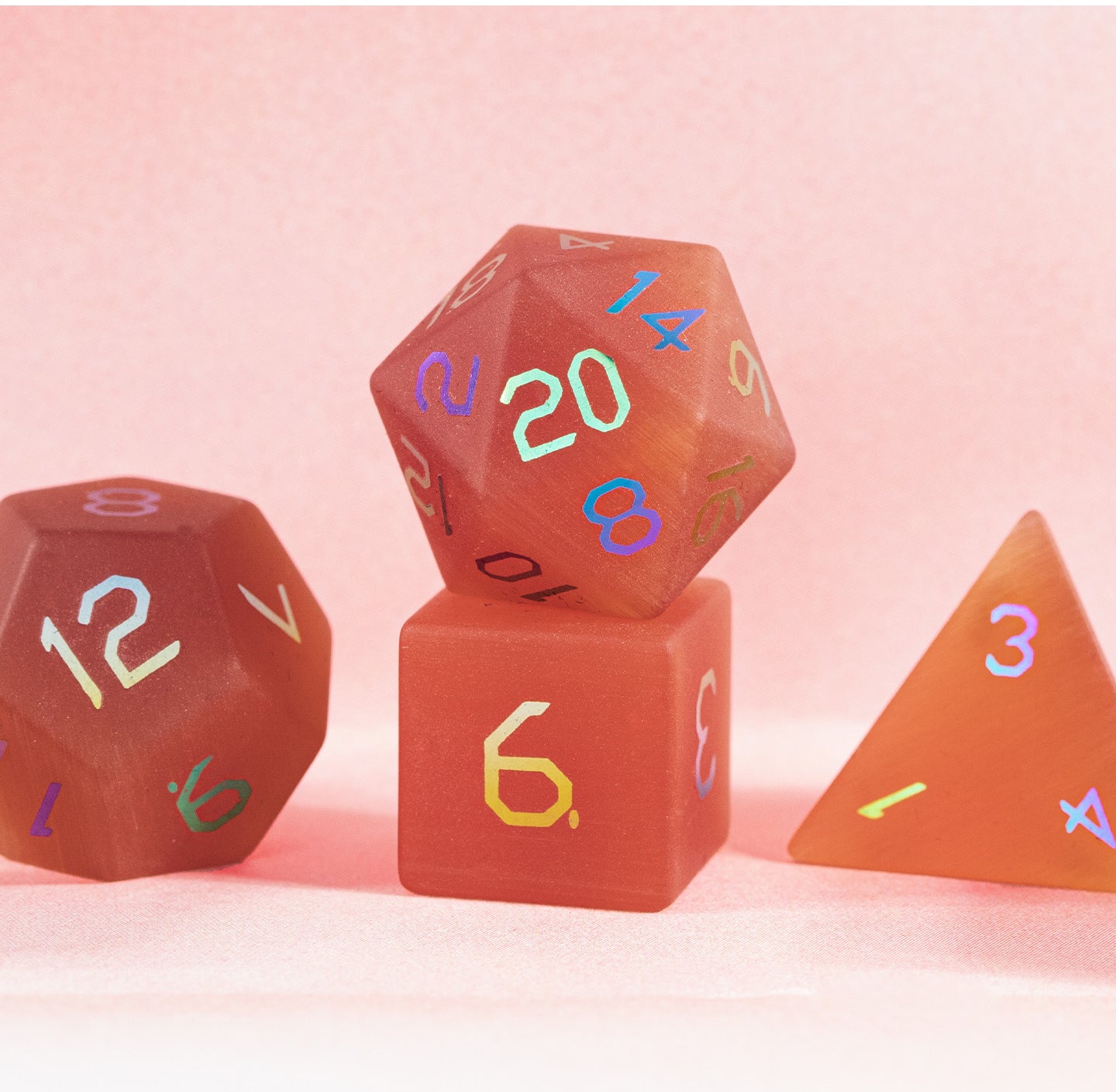 Crimson Cat’s Eye Plated 7-Piece Polyhedral Dice Set