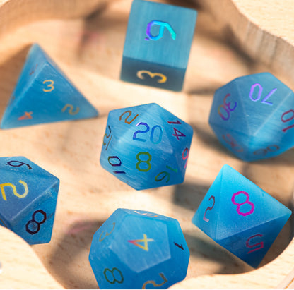 Ocean Blue Cat’s Eye Plated 7-Piece Polyhedral Dice Set