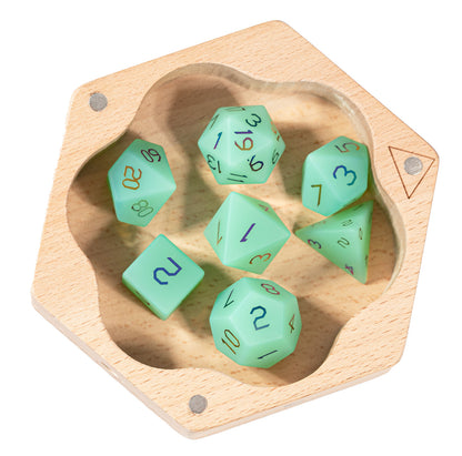 Green Opaline Plated 7-Piece Polyhedral Dice Set