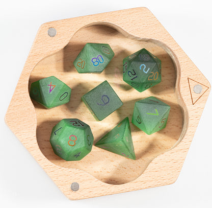 Emerald Cat’s Eye Plated 7-Piece Polyhedral Dice Set
