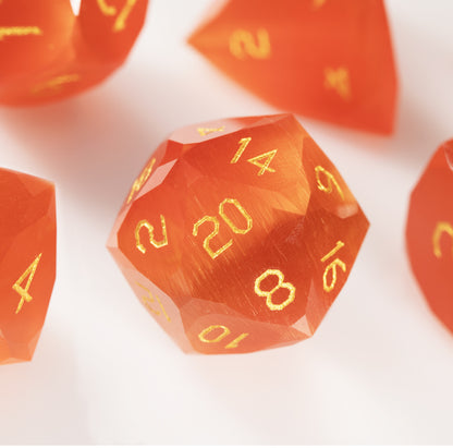 Red Cat’s Eye Crystal Diamond-Cut 7-Piece Dice Set