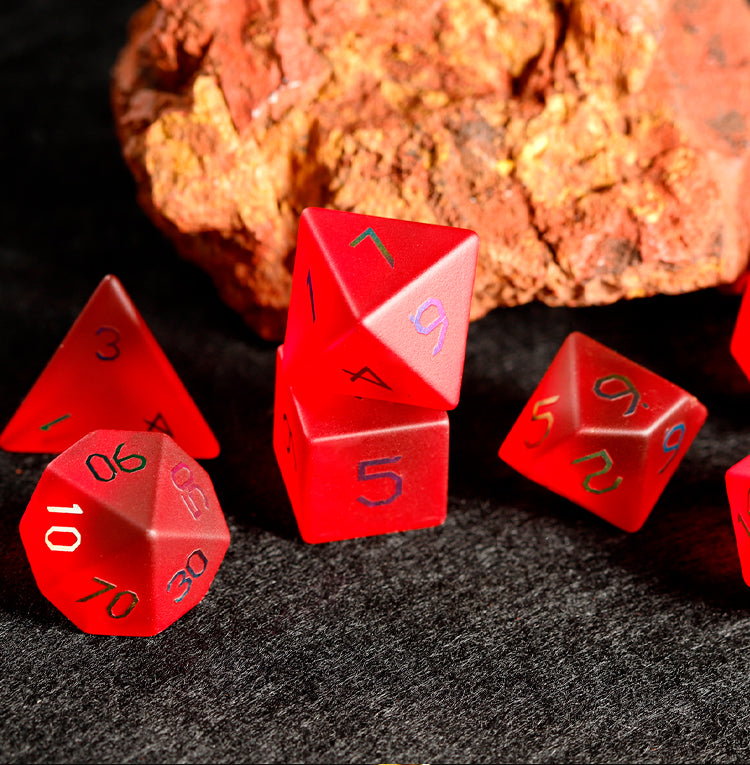 Crimson Red Plated Glass 7-Piece Polyhedral Dice Set